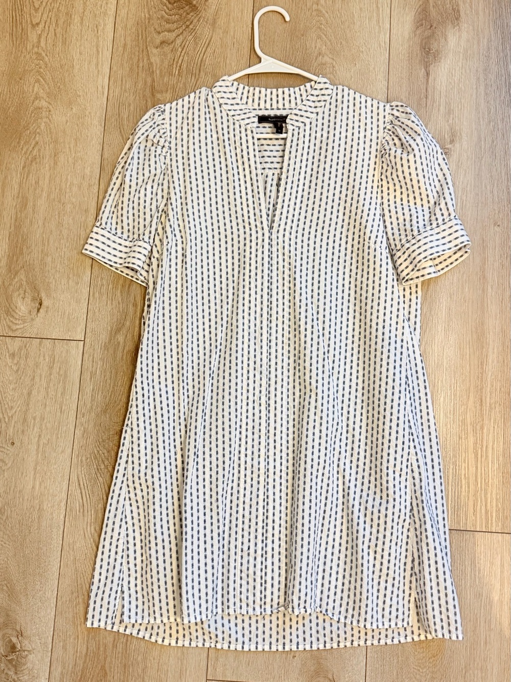 BCBGMaxAzria White Dress with Navy Stripe Shift